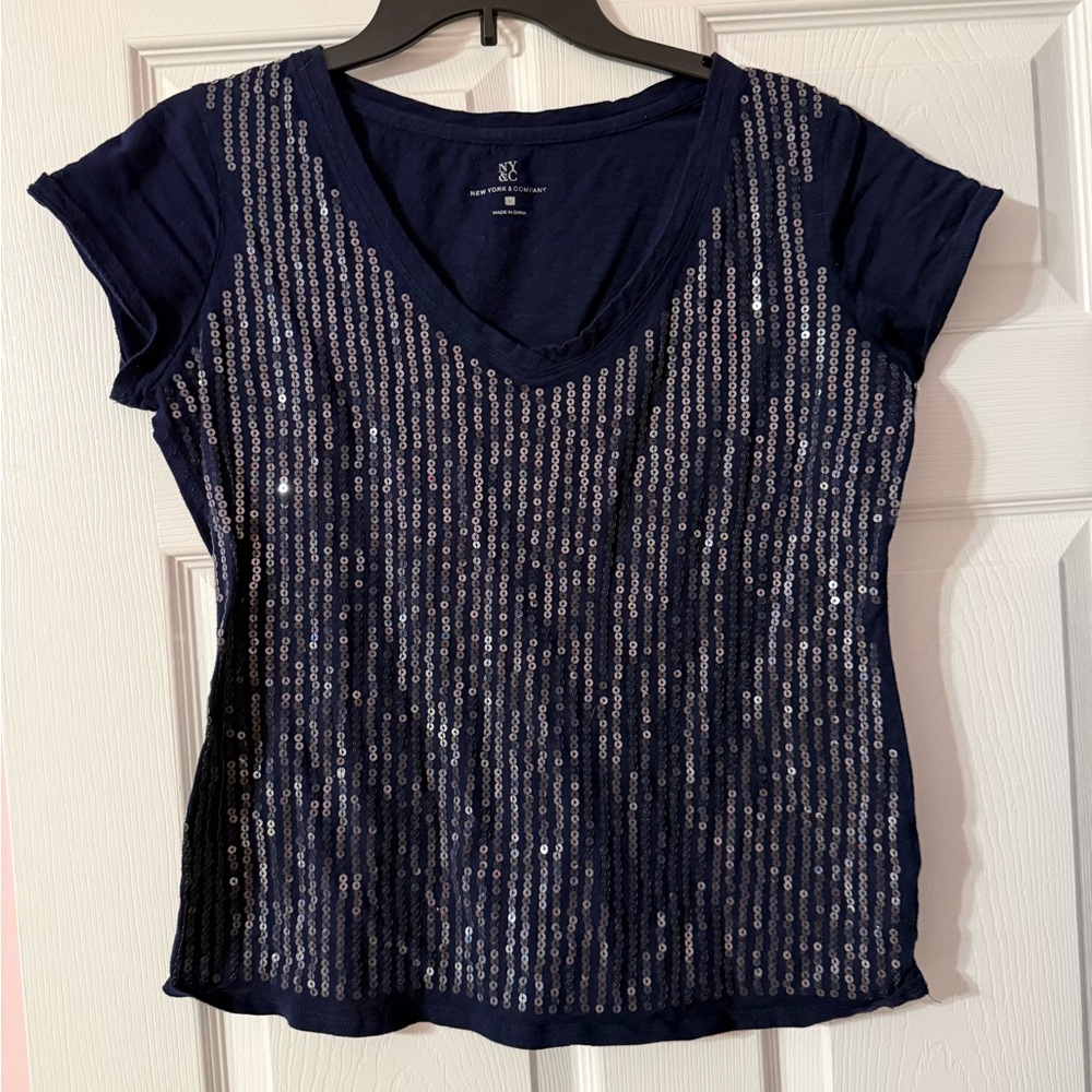 Navy Sequin Women's Top